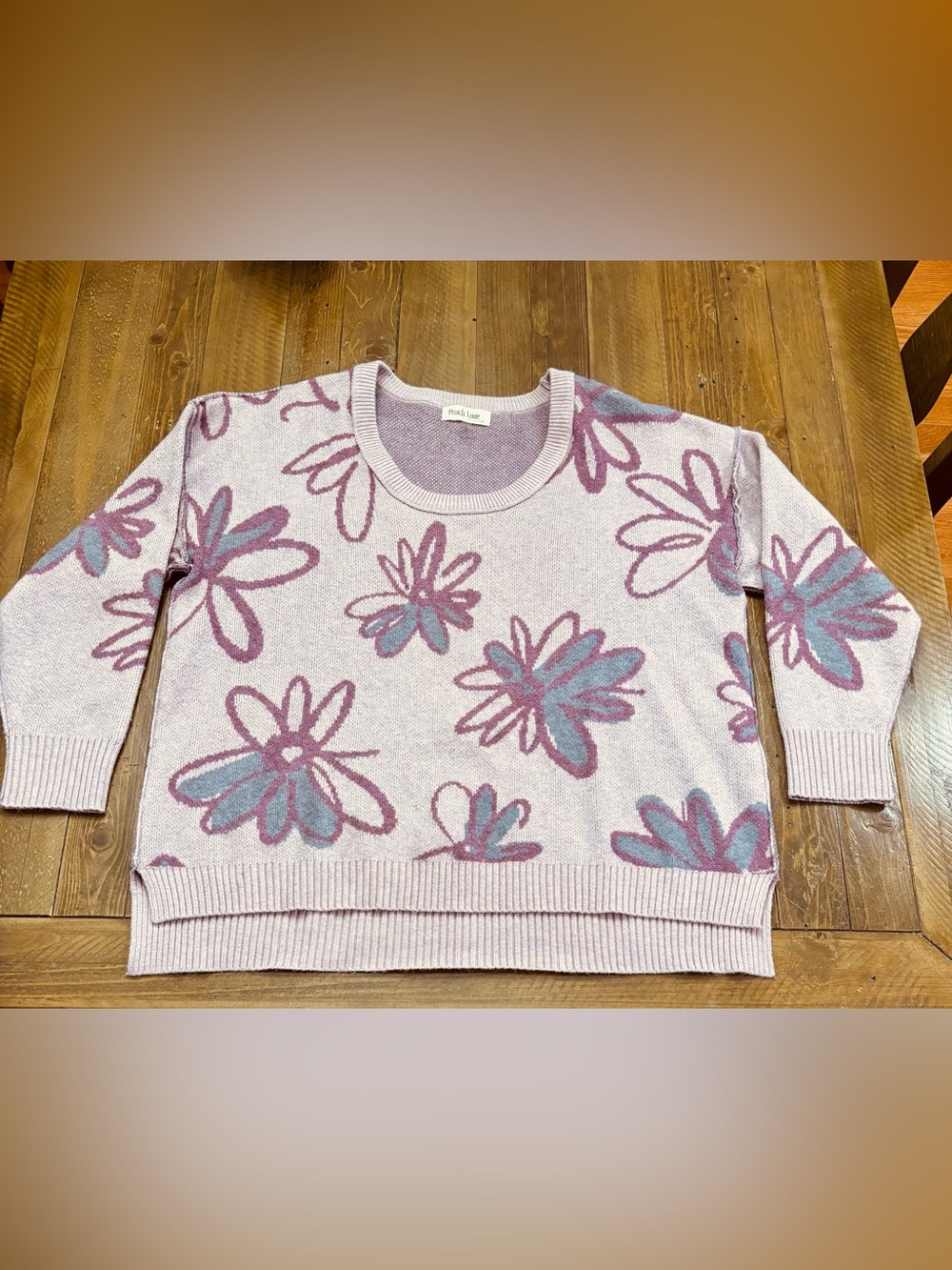 Peach Love California Lavender Floral Crewneck Sweater